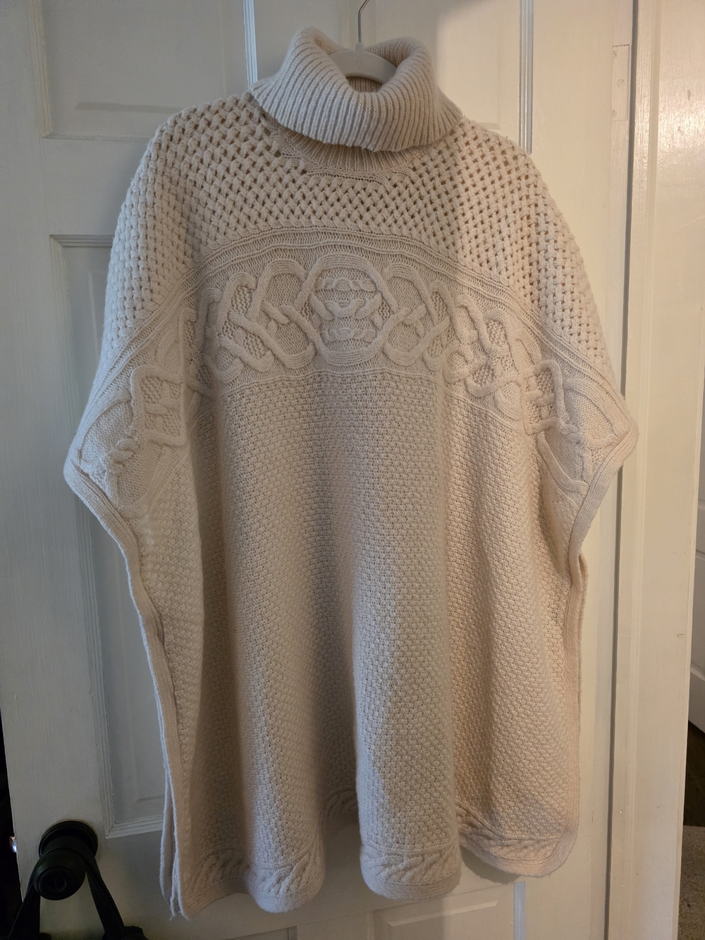 Ralph Lauren Cream Cable-Knit Turtleneck Sweater Poncho